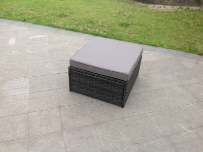 Fimous Dark Grey Mixed Rattan Footstool Patio Outdoor Garden Furniture With Thick Dark Grey Cushion - image 1