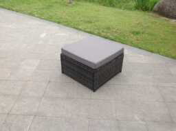 Fimous Dark Grey Mixed Rattan Footstool Patio Outdoor Garden Furniture With Thick Dark Grey Cushion - thumbnail 2