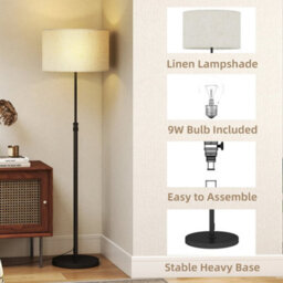 Black Floor Lamp With Remote And Foot Switch, Standing Lamp With Linen Shade - thumbnail 5