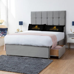 UKBEDFURNITURE Florence Grey Plush Divan Bed With 2 Foot End Drawers & 26 Inch Headboard - thumbnail 1