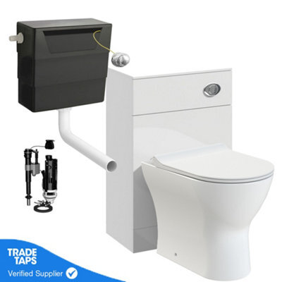GravaHaus White Back To Wall Wc Toilet Unit 500mm With Cistern And Chrome Button Flush Plate, Wc Not Included