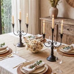 Living And Home 2 Pack Black 3 Arm Vintage Candelabra Iron Candle Holders For Taper Candles Wedding Table Centerpiece - thumbnail 1