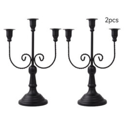 Living And Home 2 Pack Black 3 Arm Vintage Candelabra Iron Candle Holders For Taper Candles Wedding Table Centerpiece - thumbnail 4