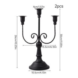 Living And Home 2 Pack Black 3 Arm Vintage Candelabra Iron Candle Holders For Taper Candles Wedding Table Centerpiece - thumbnail 9