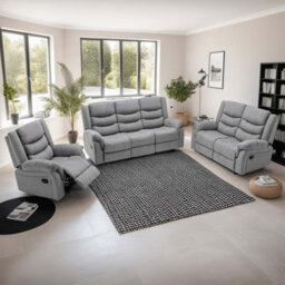 More4Homes Seattle Manual Recliner Fabric 1+2+3 Seater Sofa Set (Grey) - thumbnail 1