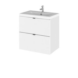 Hudson Reed Fusion Wall Hung 2 Drawer Vanity Unit & Ceramic Basin, Stylish Vanity Unit With Basin, Gloss White, 500mm - thumbnail 2