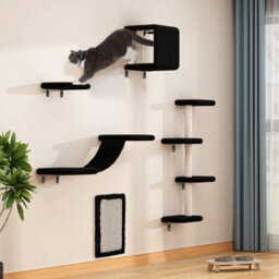 Thehotsale 4 Tier Cat Tower Floor To Ceiling Cat Tree Climbing Tree Tall Kitty Climbing Activity Center Black - thumbnail 2