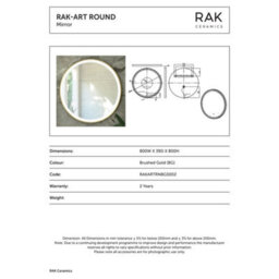 RAK Ceramics Rak Art Round 800mm Brushed Gold Led Illuminated Bathroom Mirror With Touch Sensor & Ip44 Rating - thumbnail 2