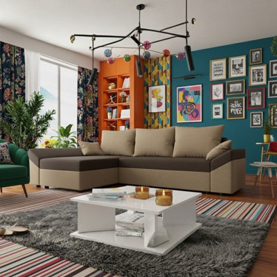 Dante L Universal Reversible Corner Sofa Bed With Large Storage 5 Cushions High Comfort T30 Foam Light Brown And Dark Brown - image 1
