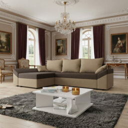Dante L Universal Reversible Corner Sofa Bed With Large Storage 5 Cushions High Comfort T30 Foam Light Brown And Dark Brown - thumbnail 2