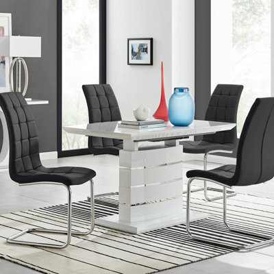 Furniturebox Uk Renato 120Cm High Gloss Extending Dining Table And 4 Black Murano Chairs - image 1