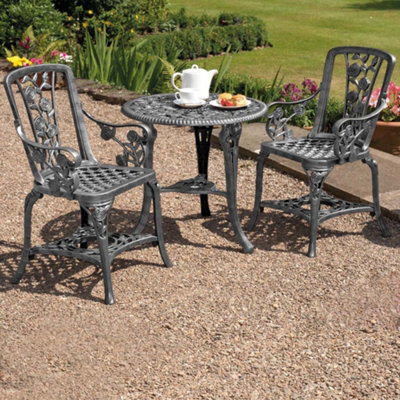 Garden Gear Antique Effect Rose Design 2 Seater Bistro Patio Set Table Uv-Stabilised Pvc (Pewter)