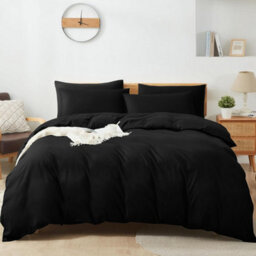 Aspire Homeware Plain Duvet Cover Set Soft Microfibre, Black, Single (L)200Cm X (W)135Cm