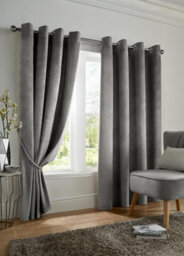Luxury Living Velvet Effect Blackout Ring Top Curtains Silver