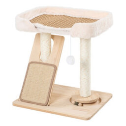 Living And Home Natural Wood Colour Cat Tree With Scratching Posts And Toy, 53Cm H - thumbnail 3