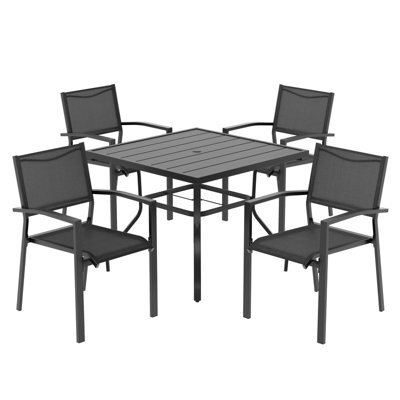 Avestar 5-Piece Garden Dining Set For 4 With Patio Table And 4 Stackable Garden Chairs With Breathable Textilene Surface, Black - image 1