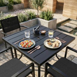 Avestar 5-Piece Garden Dining Set For 4 With Patio Table And 4 Stackable Garden Chairs With Breathable Textilene Surface, Black - thumbnail 8