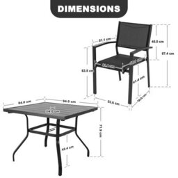 Avestar 5-Piece Garden Dining Set For 4 With Patio Table And 4 Stackable Garden Chairs With Breathable Textilene Surface, Black - thumbnail 3