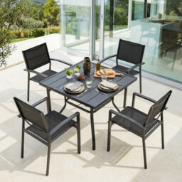 Avestar 5-Piece Garden Dining Set For 4 With Patio Table And 4 Stackable Garden Chairs With Breathable Textilene Surface, Black - thumbnail 2