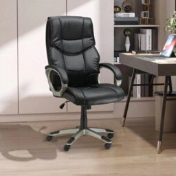 Executive Office Chair Faux Leather Computer Desk Chair W/ Wheel Black - thumbnail 7