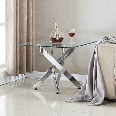 Furniture in Fashion Daytona Clear Glass Lamp Table With Chrome Legs