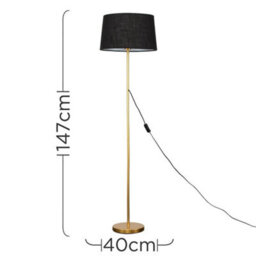 Valuelights Charles Gold Floor Lamp With Black Linen Shade And Bulb - thumbnail 4