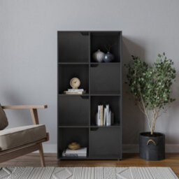 Urbn-Living Urbnliving 119Cm Height 8 Cubes Black Wooden Bookcase Shelving Display Shelf Black Door Storage Unit - thumbnail 1