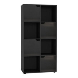 Urbn-Living Urbnliving 119Cm Height 8 Cubes Black Wooden Bookcase Shelving Display Shelf Black Door Storage Unit - thumbnail 2