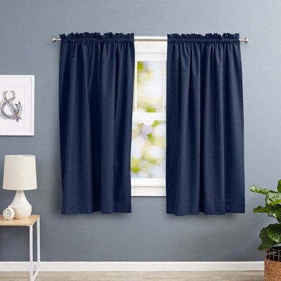 Oxford Homeware Navy 230 Gsm Blackout Curtain Thermal Insulated Pencil Pleat For Window Curtain Pair (W)117Cm X (L)137Cm - image 1