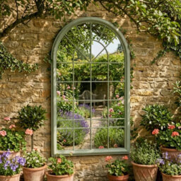 Green Arched Laurel Large Garden Wall Mirror - thumbnail 3