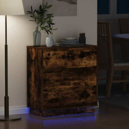 Berkfield Modern Bedside Cabinet With Led Smoked Oak 71X34.5X75 Cm Engineered Wood - thumbnail 5