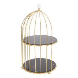 1 Pack Double-Tier Storage Shelf In The Shape Of A Birdcage, Gold Design On A Black Base - thumbnail 3
