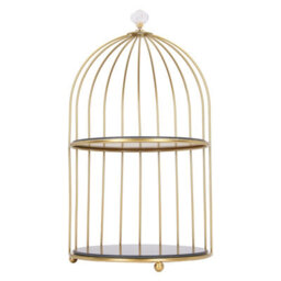 1 Pack Double-Tier Storage Shelf In The Shape Of A Birdcage, Gold Design On A Black Base - thumbnail 6