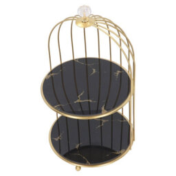 1 Pack Double-Tier Storage Shelf In The Shape Of A Birdcage, Gold Design On A Black Base - thumbnail 7