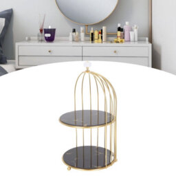 1 Pack Double-Tier Storage Shelf In The Shape Of A Birdcage, Gold Design On A Black Base - thumbnail 4