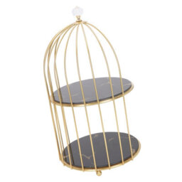 1 Pack Double-Tier Storage Shelf In The Shape Of A Birdcage, Gold Design On A Black Base - thumbnail 8