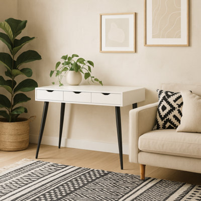 Wyld Haus Dresden White Wooden Office Desk With 3 Drawers And Black Legs - image 1