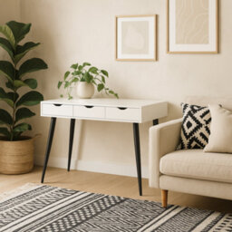 Wyld Haus Dresden White Wooden Office Desk With 3 Drawers And Black Legs - thumbnail 1