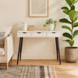 Wyld Haus Dresden White Wooden Office Desk With 3 Drawers And Black Legs - thumbnail 2