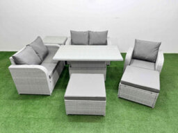 Fimous High Back Poly Rattan Garden Furniture Set Reclining Chair Loveseat Sofa Indoor Outdoor Set 2 Big Stool Side Table - thumbnail 1