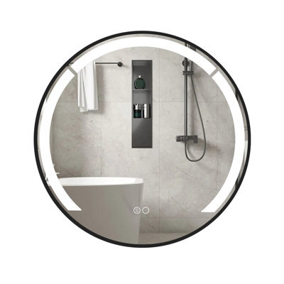 Gainoom 60 Cm Round Led Bathroom Mirror Aluminum Framed Circle Vanity Mirror Wall-Mounted Smart Sensor Mirror - image 1