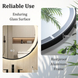 Gainoom 60 Cm Round Led Bathroom Mirror Aluminum Framed Circle Vanity Mirror Wall-Mounted Smart Sensor Mirror - thumbnail 5