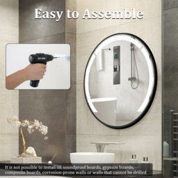 Gainoom 60 Cm Round Led Bathroom Mirror Aluminum Framed Circle Vanity Mirror Wall-Mounted Smart Sensor Mirror - thumbnail 6