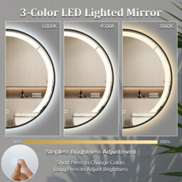 Gainoom 60 Cm Round Led Bathroom Mirror Aluminum Framed Circle Vanity Mirror Wall-Mounted Smart Sensor Mirror - thumbnail 4