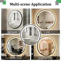 Gainoom 60 Cm Round Led Bathroom Mirror Aluminum Framed Circle Vanity Mirror Wall-Mounted Smart Sensor Mirror - thumbnail 7