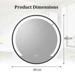 Gainoom 60 Cm Round Led Bathroom Mirror Aluminum Framed Circle Vanity Mirror Wall-Mounted Smart Sensor Mirror - thumbnail 2