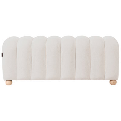 Wyld And Coco Off-White Boucle Bed Bench With Round Wooden Legs, Compact Modern Accent Seating - image 1