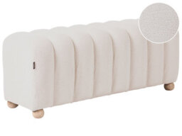 Wyld And Coco Off-White Boucle Bed Bench With Round Wooden Legs, Compact Modern Accent Seating - thumbnail 3