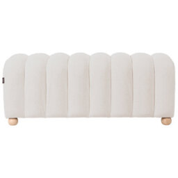 Wyld And Coco Off-White Boucle Bed Bench With Round Wooden Legs, Compact Modern Accent Seating - thumbnail 1