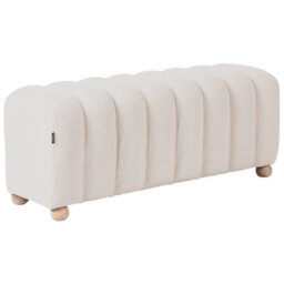 Wyld And Coco Off-White Boucle Bed Bench With Round Wooden Legs, Compact Modern Accent Seating - thumbnail 4